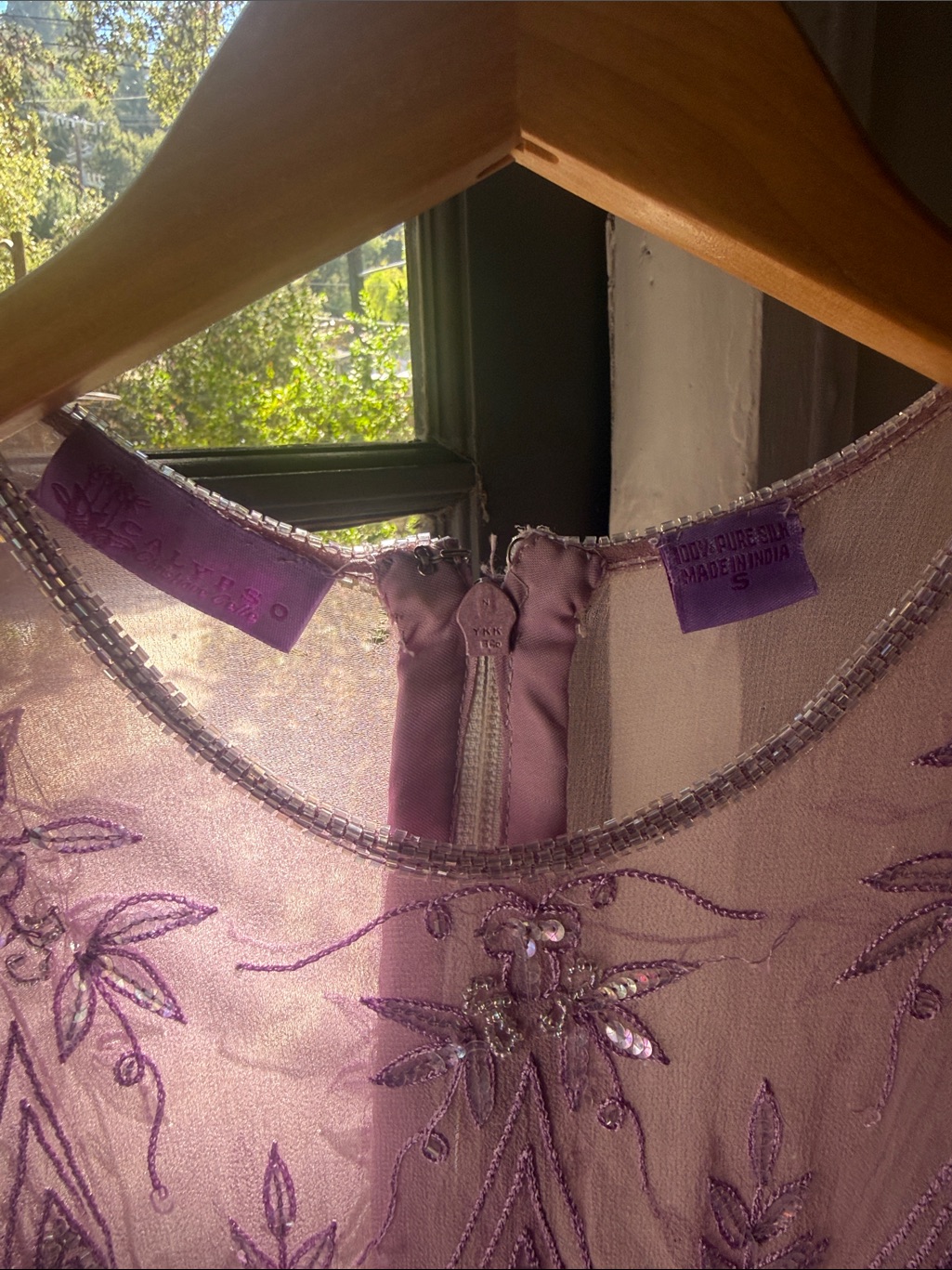 Gorgeous Beaded Silk Lavender Sheer Top Handmade In India — image 4 of 4